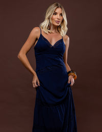 Vestido Longo de Crepe Adriana - Azul