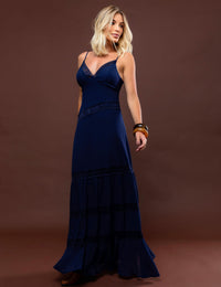 Vestido Longo de Crepe Adriana - Azul