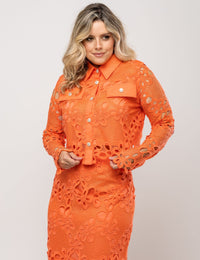 Conjunto Renda Floral Abigail Plus - Coral