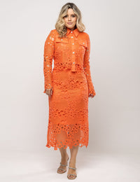 Conjunto Renda Floral Abigail Plus - Coral