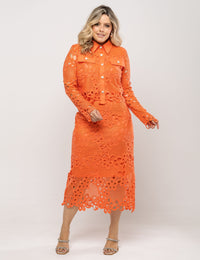 Conjunto Renda Floral Abigail Plus - Coral