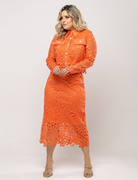 Conjunto Renda Floral Abigail Plus - Coral