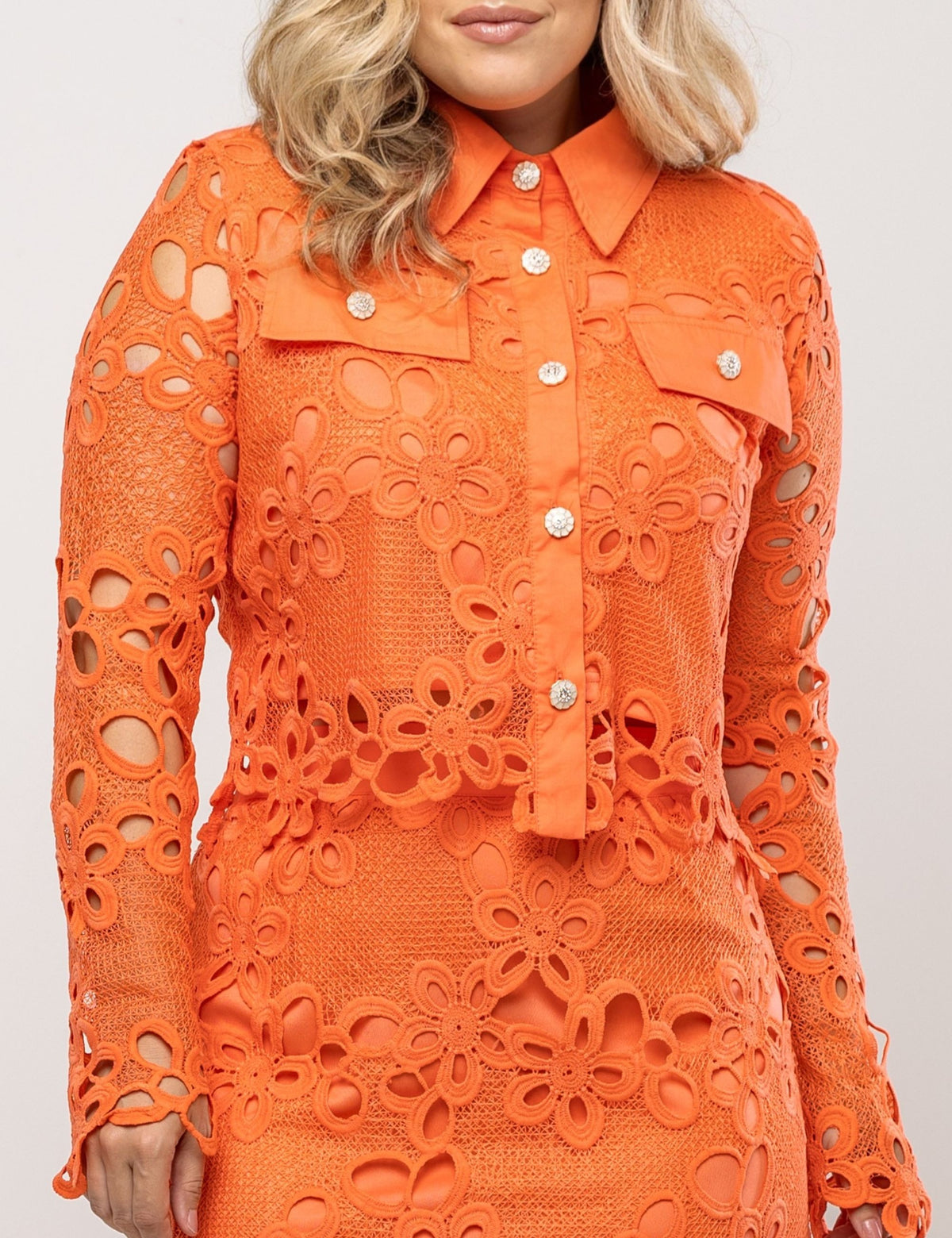 Conjunto Renda Floral Abigail Plus - Coral