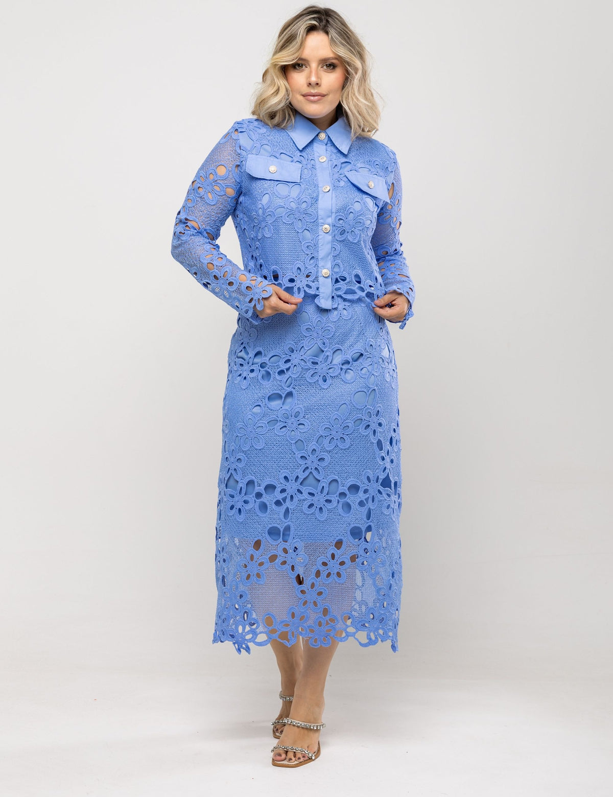 Conjunto Renda Floral Abigail Plus - Azul