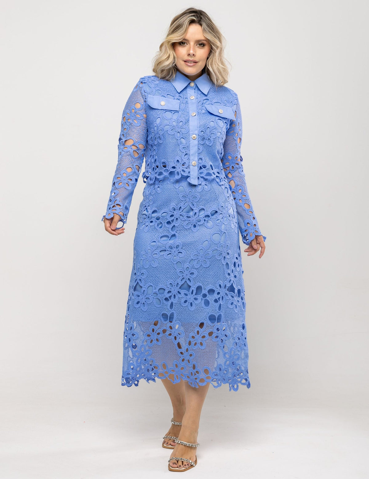 Conjunto Renda Floral Abigail Plus - Azul