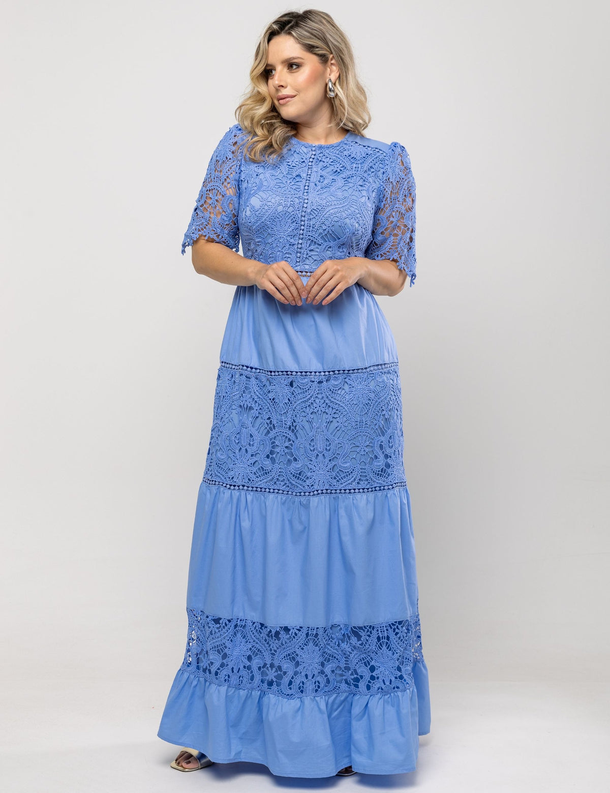 Vestido Longo Renda Noeli Plus - Azul