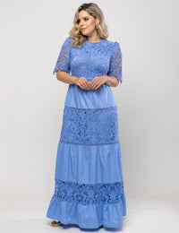 Vestido Longo Renda Noeli Plus - Azul