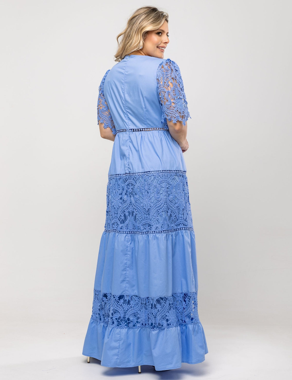 Vestido Longo Renda Noeli Plus - Azul