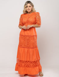 Vestido Longo Renda Noeli Plus - Laranja