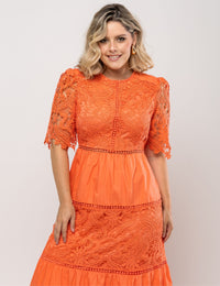 Vestido Longo Renda Noeli Plus - Laranja