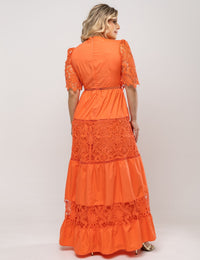 Vestido Longo Renda Noeli Plus - Laranja
