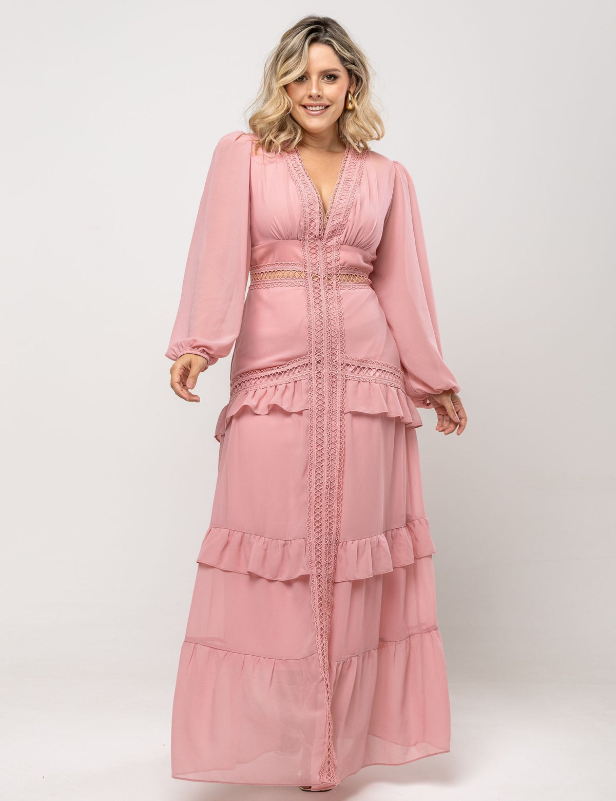 Vestido de Voil Noélia Plus - Rosa