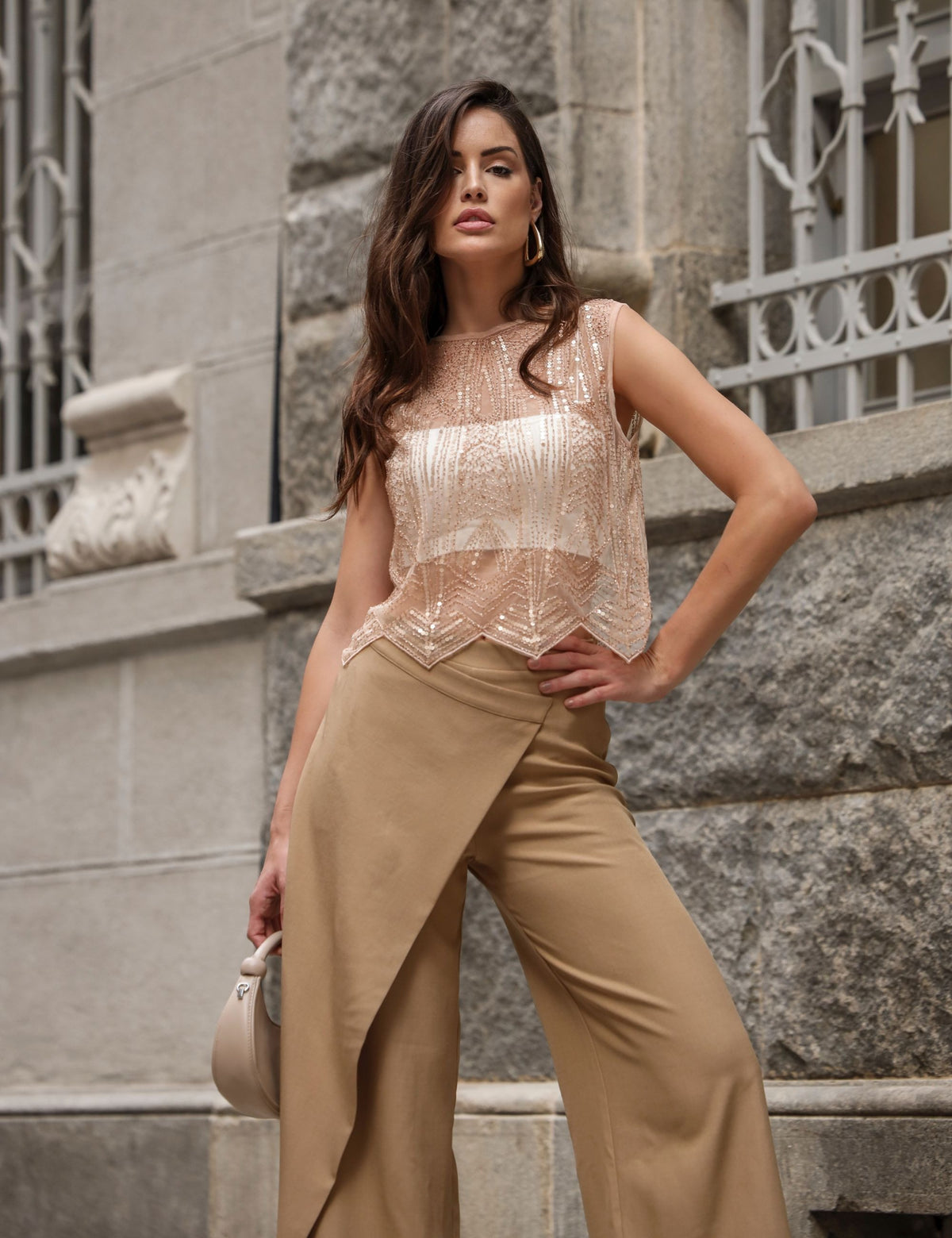 Calça Cintura Alta Maria Clara - Bege