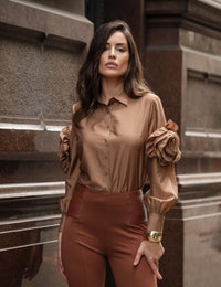 Camisa de Viscose Tamires - Caqui