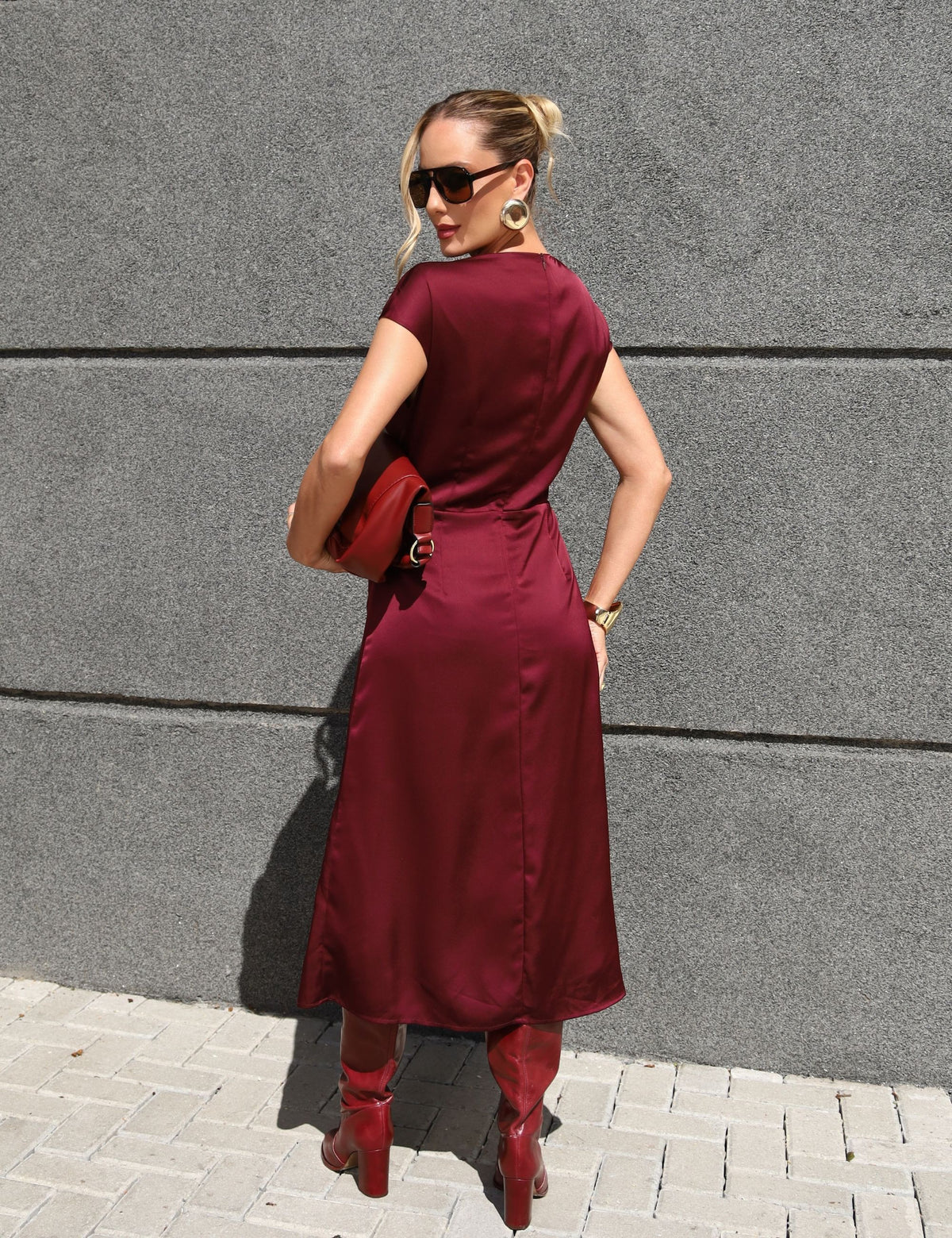 Vestido de Cetim Andrezza - Marsala