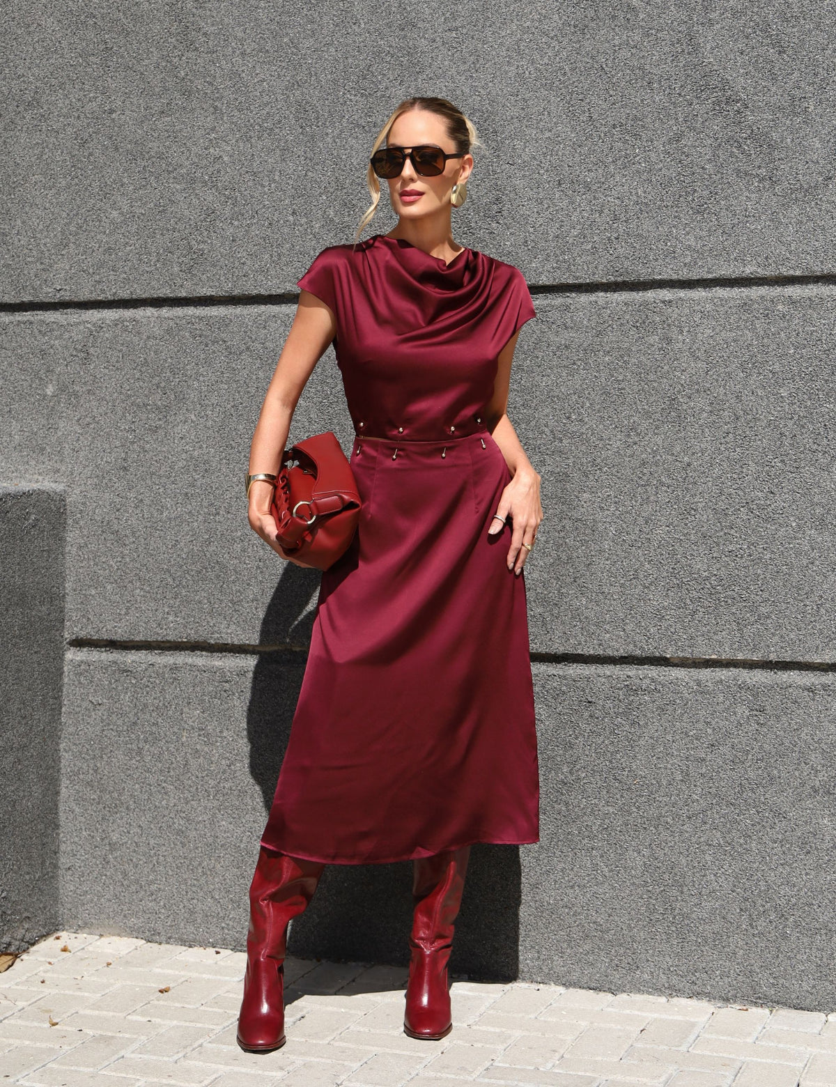 Vestido de Cetim Andrezza - Marsala