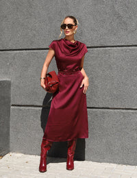 Vestido de Cetim Andrezza - Marsala