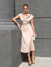 Vestido de Cetim Andrezza - Bege