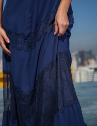Vestido Longo Crepe Melina - Azul Marinho