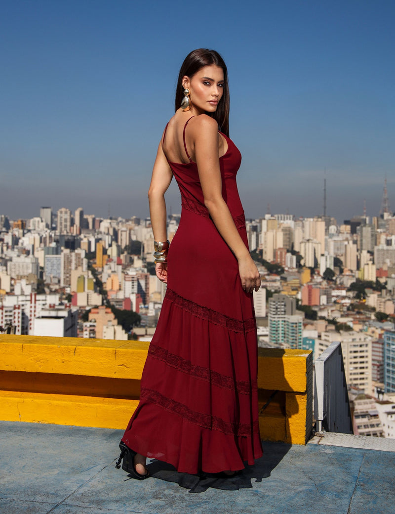 Vestido Longo de Crepe Adriana - Marsala