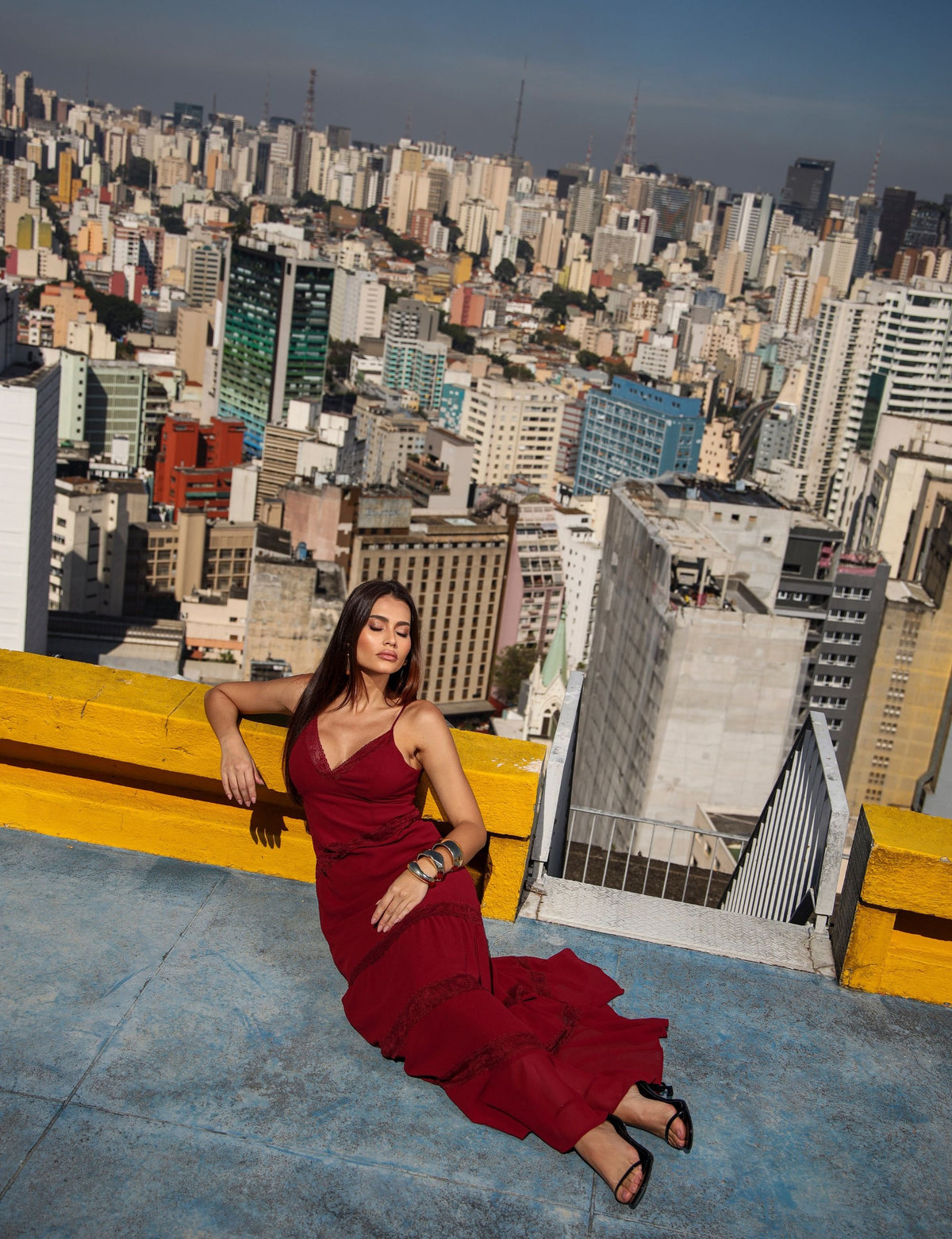 Vestido Longo de Crepe Adriana - Marsala