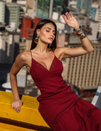 Vestido Longo de Crepe Adriana - Marsala