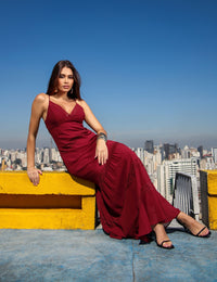 Vestido Longo de Crepe Adriana - Marsala