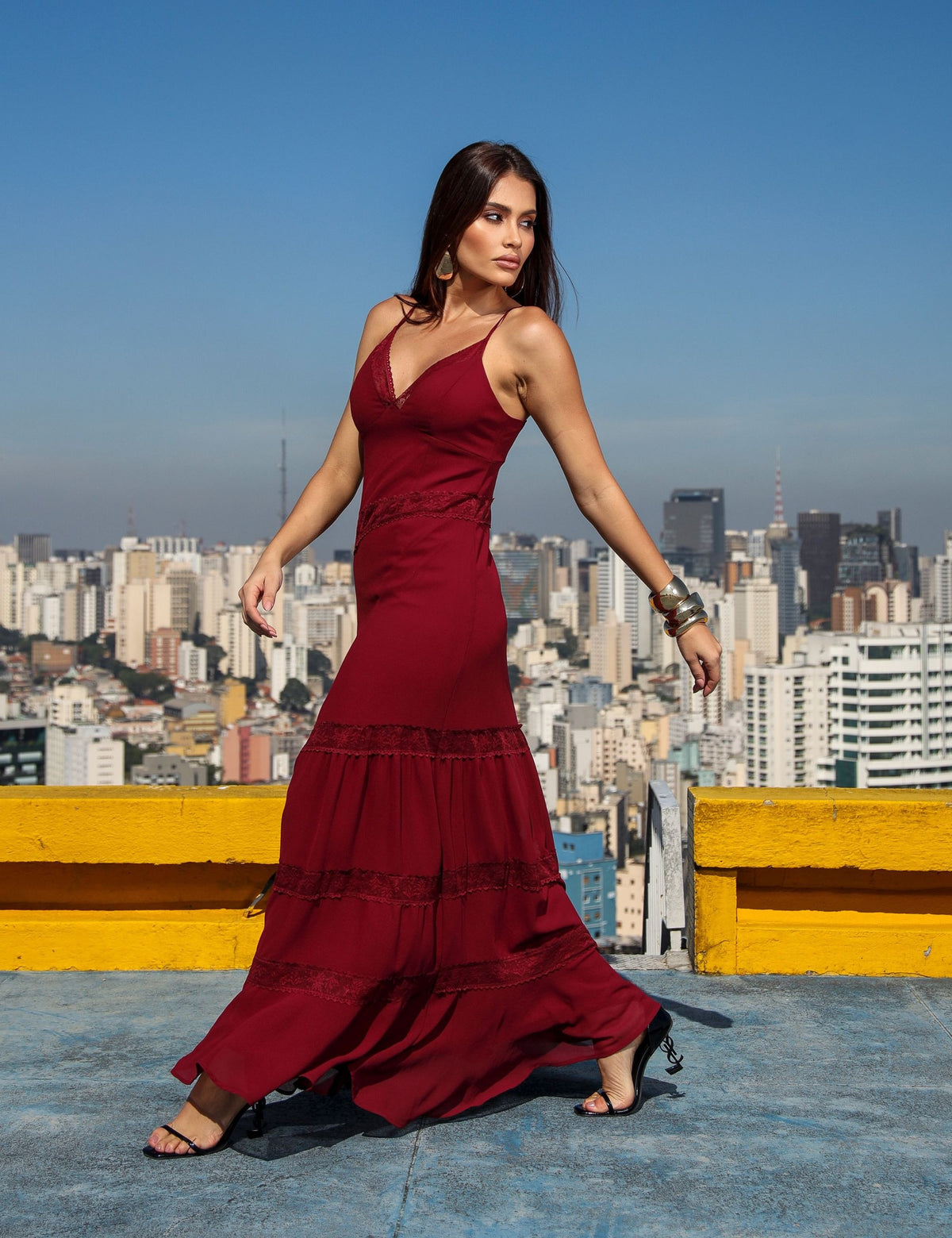 Vestido Longo de Crepe Adriana - Marsala
