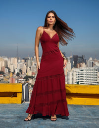 Vestido Longo de Crepe Adriana - Marsala