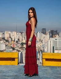 Vestido Longo de Crepe Adriana - Marsala