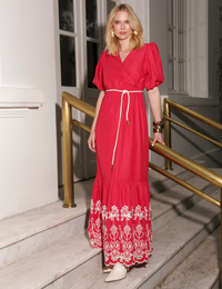 Vestido Transpassado Bordado Lana - Vermelho