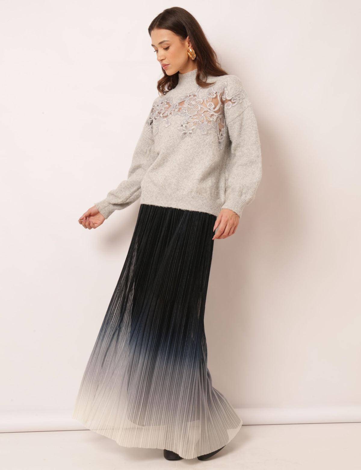 Saia Plissada Mayara - Azul Marinho