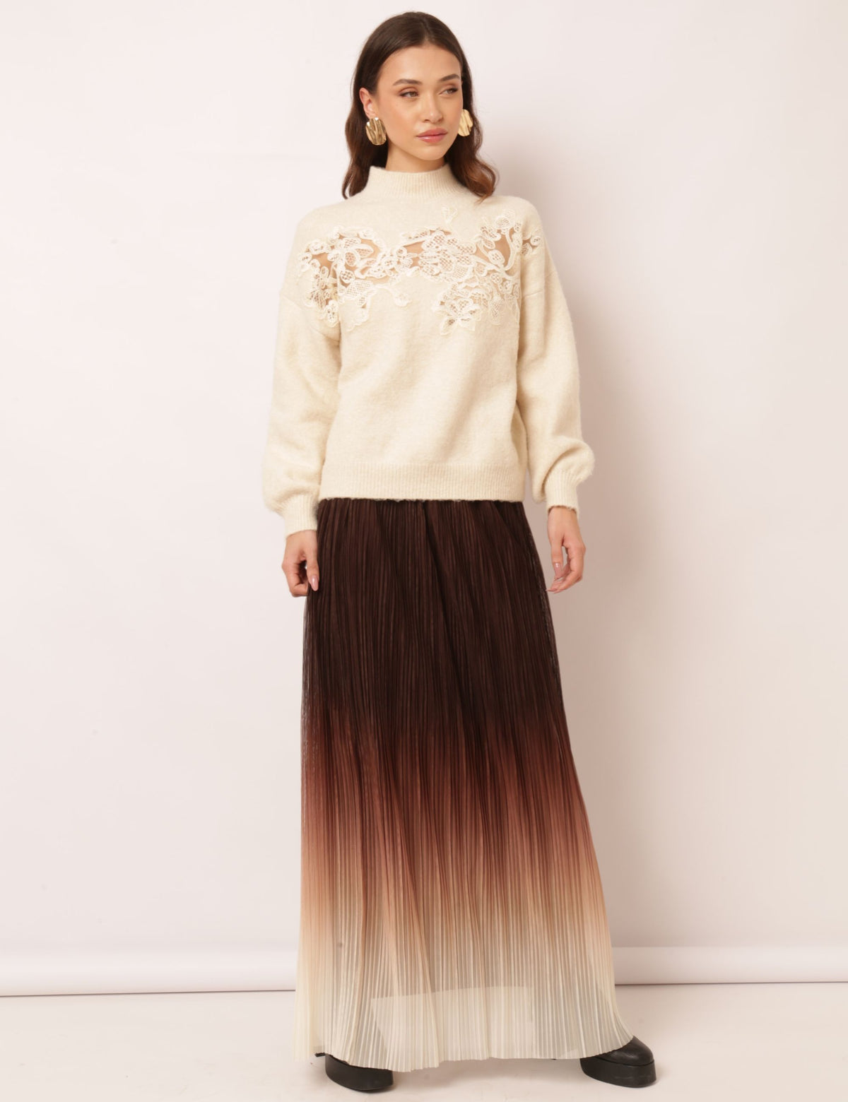 Saia Plissada Mayara - Marrom