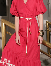 Vestido Transpassado Bordado Lana - Vermelho