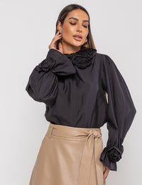 Blusa Detalhe Flores Margô - Preta