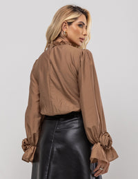 Blusa Detalhe Flores Margô - Cáqui