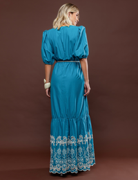 Vestido Transpassado Bordado Lana - Turquesa