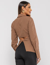 Camisa com Abertura nas Costas Laterais Raissa - Cáqui