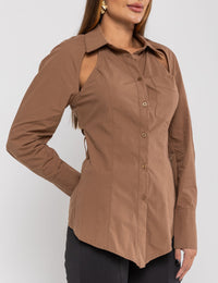 Camisa com Abertura nas Costas Laterais Raissa - Cáqui