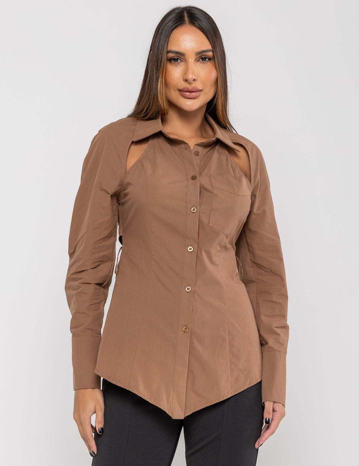 Camisa com Abertura nas Costas Laterais Raissa - Cáqui