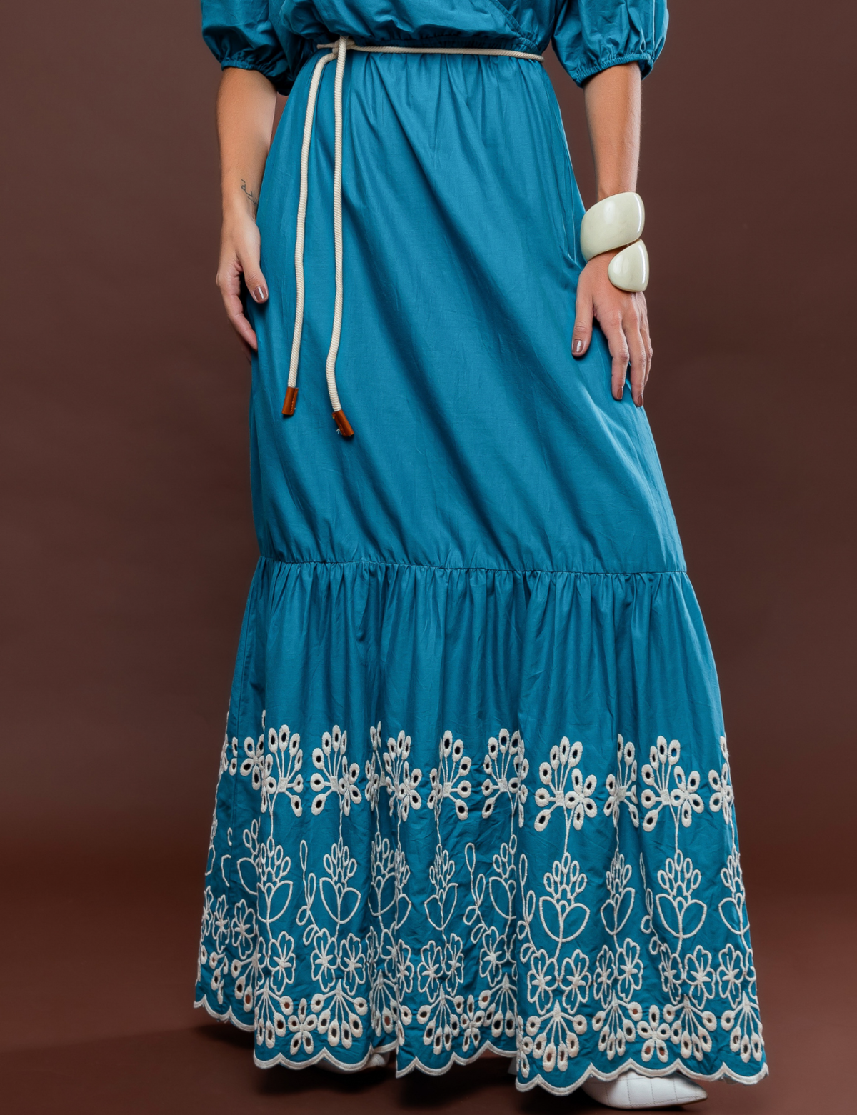 Vestido Transpassado Bordado Lana - Turquesa