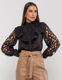 Camisa Viscose Babados Vanessa - Preta