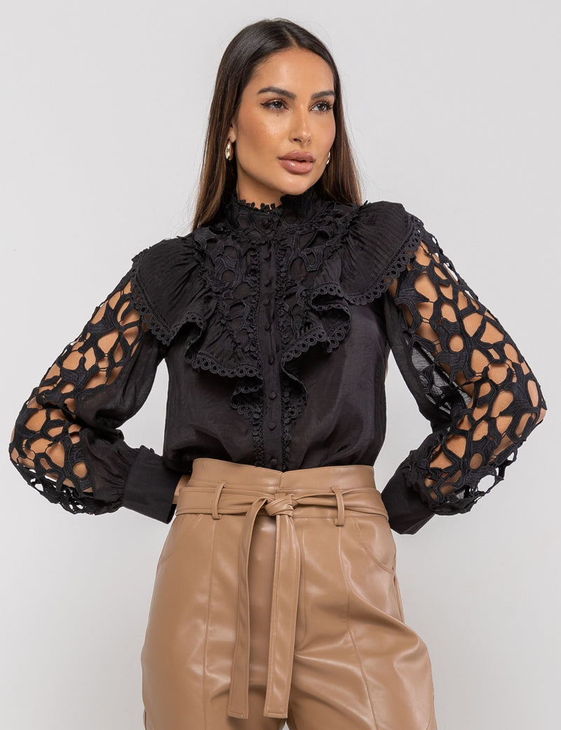 Camisa Viscose Babados Vanessa - Preta