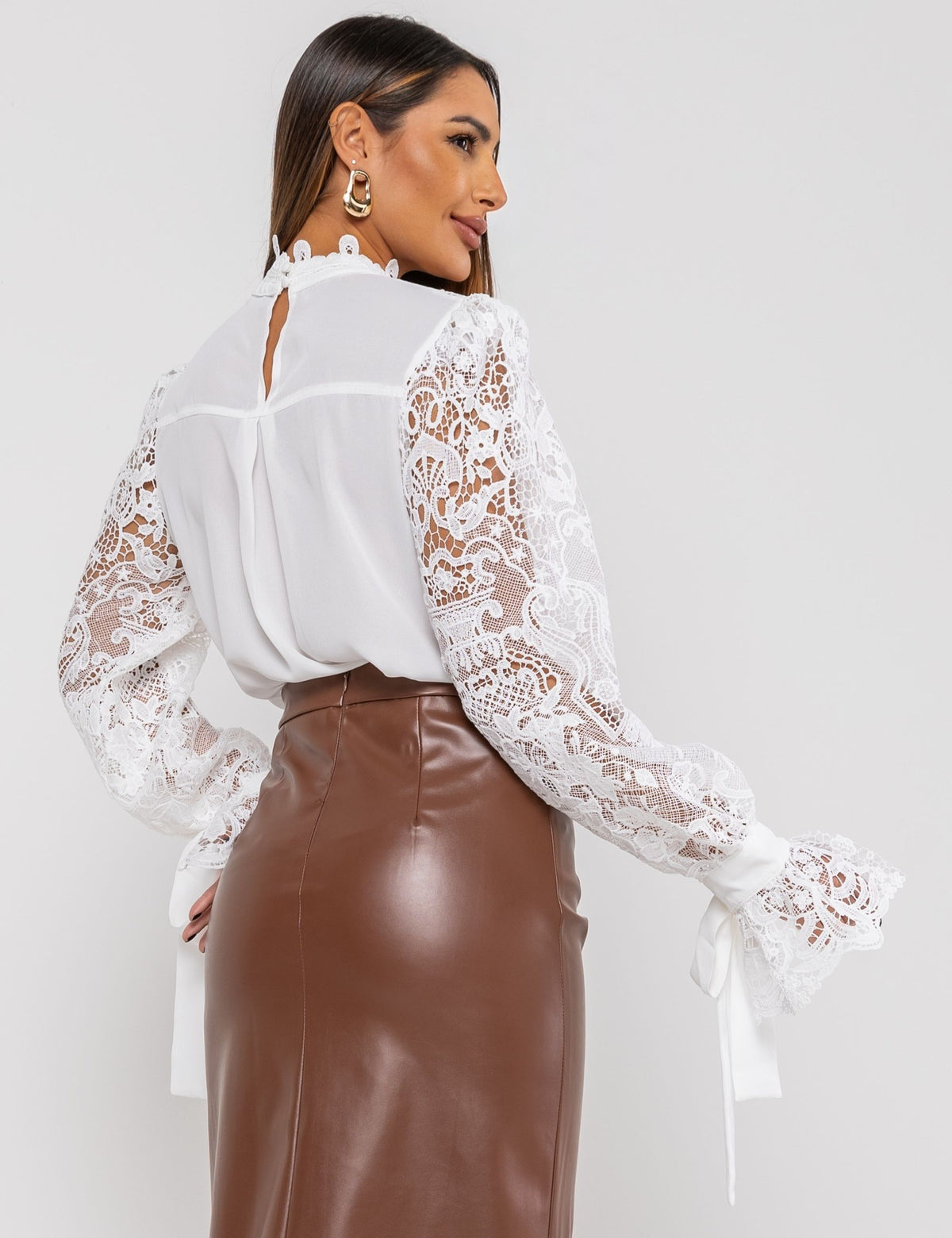 Camisa de Voil Drapeado Leila - Off White