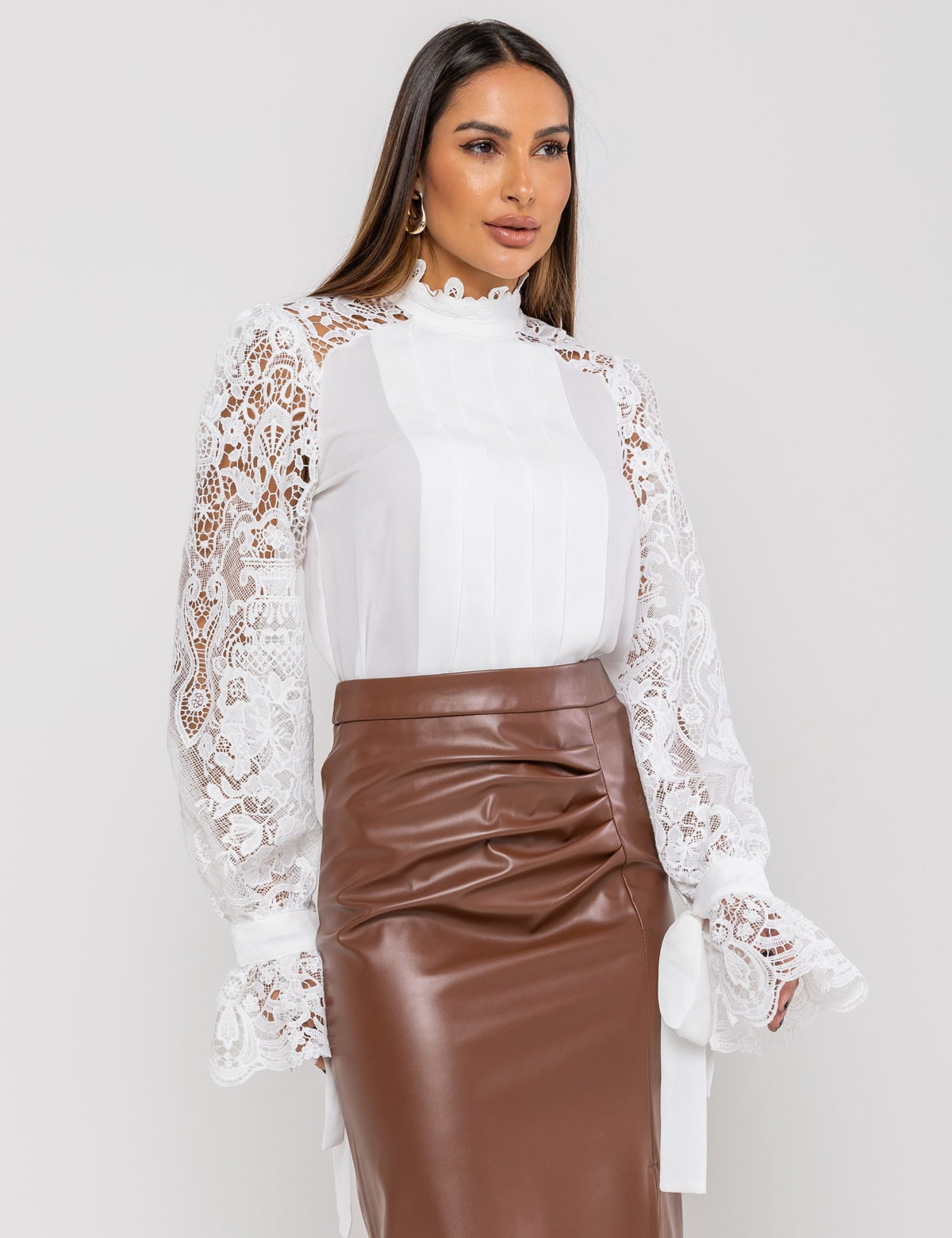 Camisa de Voil Drapeado Leila - Off White