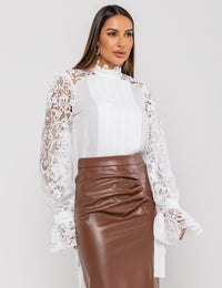 Camisa de Voil Drapeado Leila - Off White