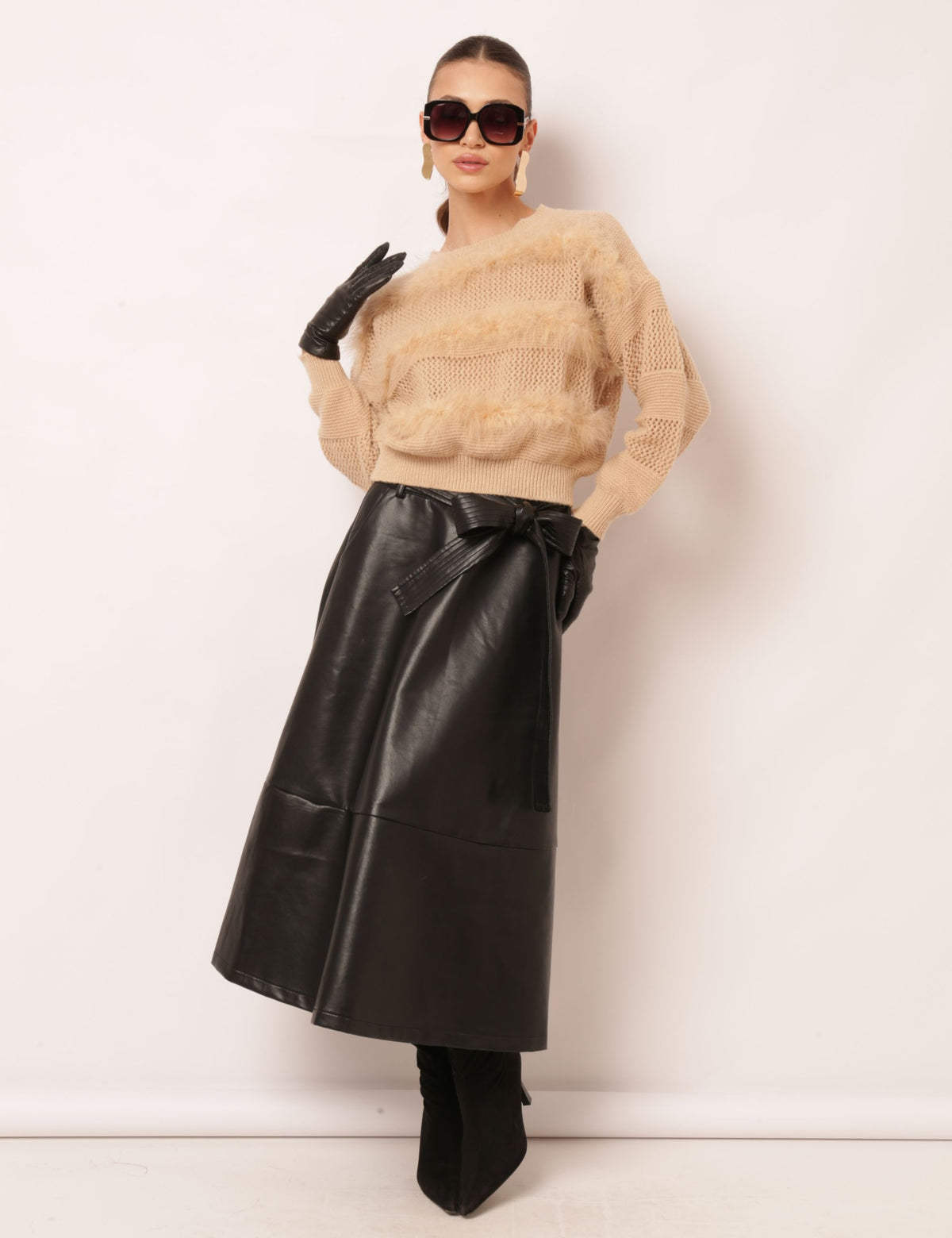 Saia Couro Ecológico Julie - Preto