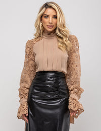 Camisa de Voil Drapeado Leila - Bege