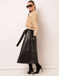 Saia Couro Ecológico Julie - Preto