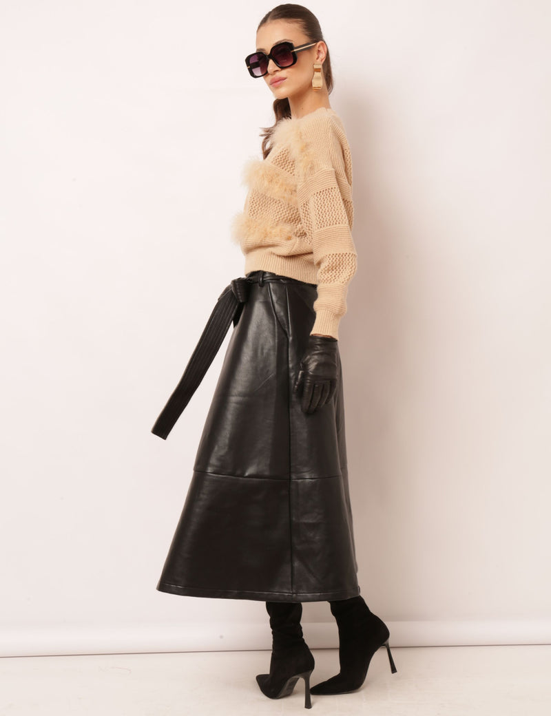 Saia Couro Ecológico Julie - Preto